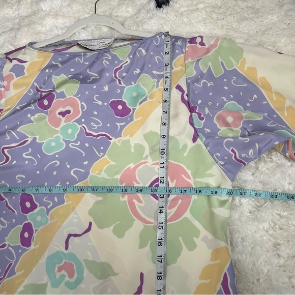 Vintage Oscar De La Renta Satin Pastel Floral Print Maxi Dress - Picture 11 of 13